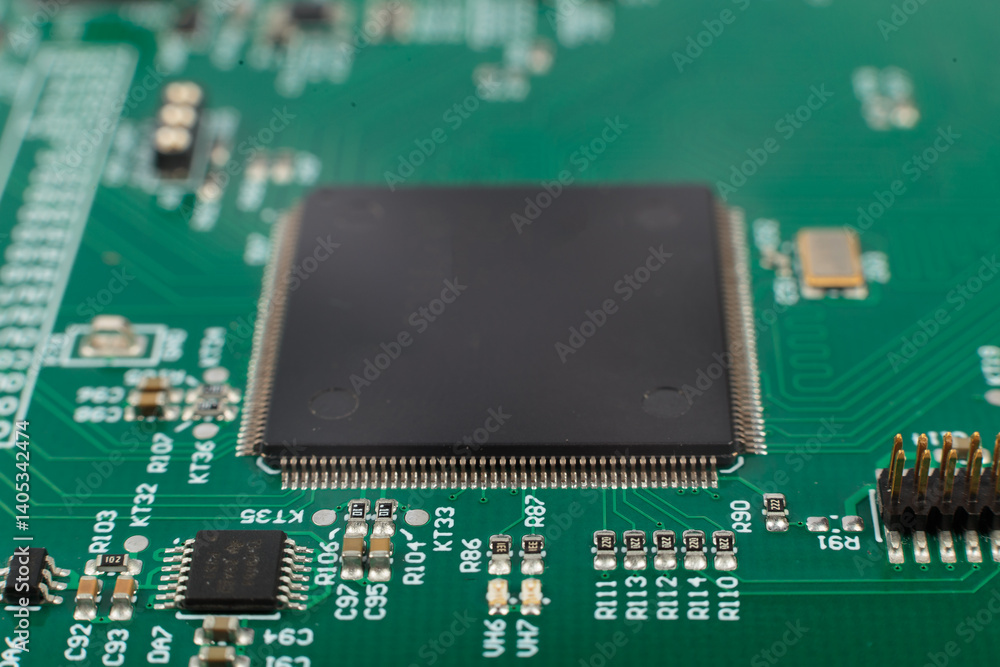 Electronic board close-up, modern electronic circuits