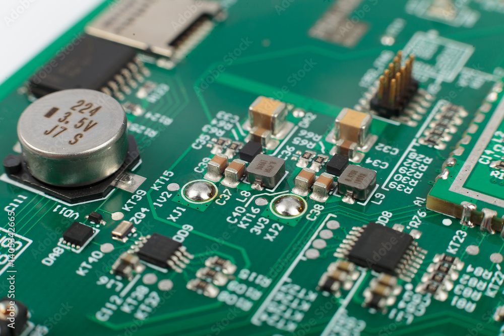 Electronic board close-up, modern electronic circuits