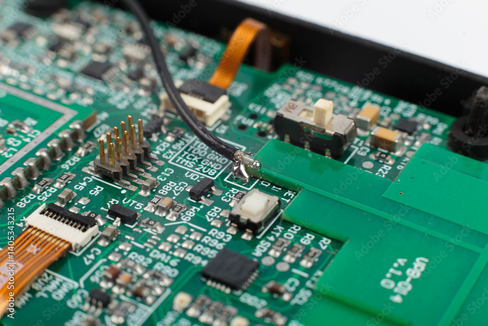 Electronic board close-up, modern electronic circuits
