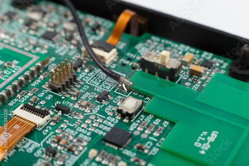 Electronic board close-up, modern electronic circuits