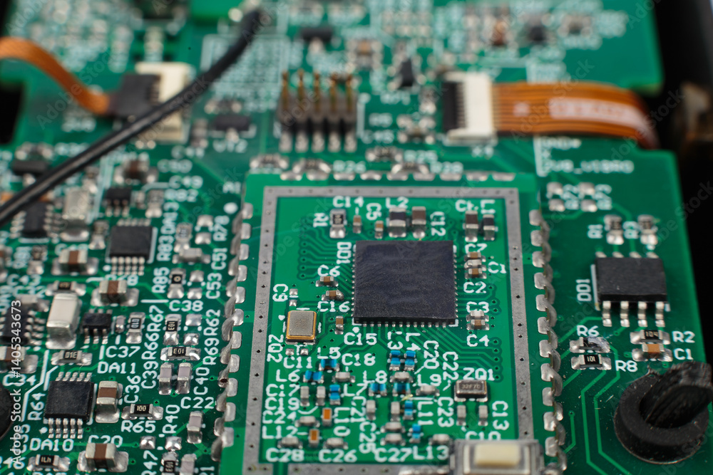 Electronic board close-up, modern electronic circuits