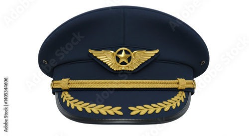 Isolated Pilot Hat with Gold Emblems