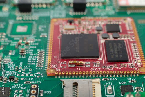 Electronic board close-up, modern electronic circuits
