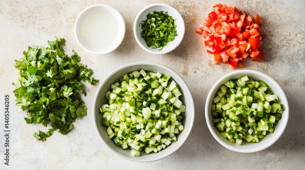 Fresh vegetable salad ingredients in a bowl, vibrant and neatly arranged. Healthy eating with natural ingredients.
Fresh vegetable salad ingredients in a bowl, vibrant and neatly arranged. Healthy eating with natural ingredients.