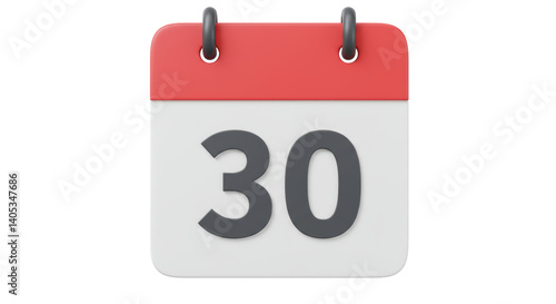 Isolated Calendar Icon with Number 30