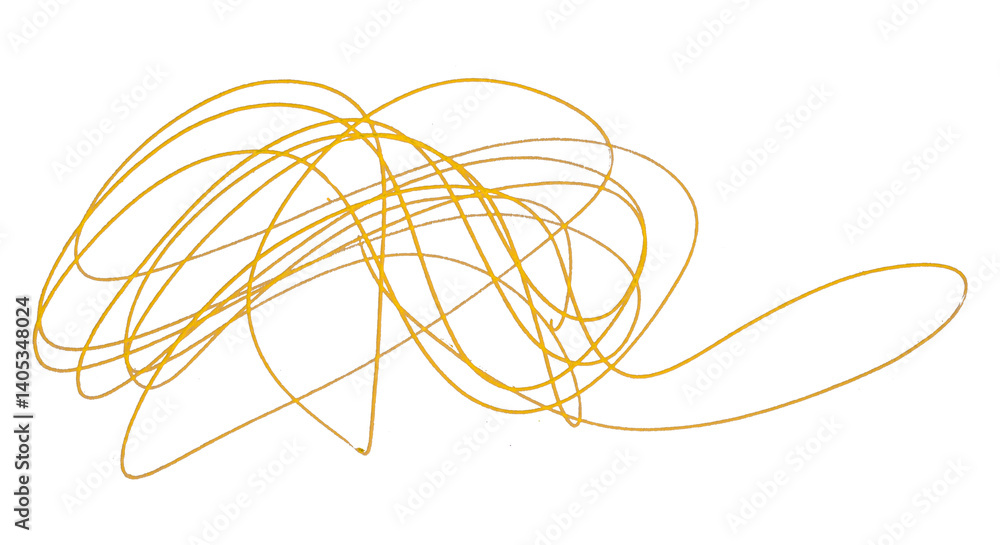 Yellow grunge pen lines, messy lines, hand drawn sketch, abstract doodle, isolated chaotic lines, grunge overlapping lines texture, artwork, ink, transparent background.