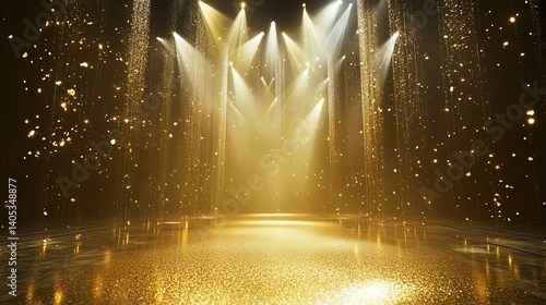 Wallpaper Mural Glowing golden stage lights with falling glitter particles Torontodigital.ca