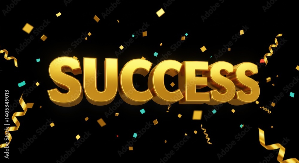 Celebrating Success with Golden Text and Colorful Confetti Against a Black Background Celebrating Success with Golden Text and Colorful Confetti Against a Black Background