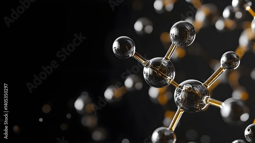 Ellagic Acid Molecule – Ball and Stick Model on Black Background | 3D Molecular Structure C14H6O8