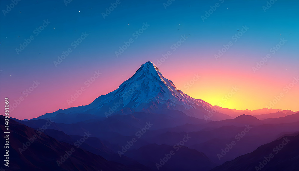 Majestic snow-capped peak at sunrise, vibrant colors across mountain range. Generative AI Majestic snow-capped peak at sunrise, vibrant colors across mountain range. Generative AI