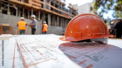 Construction blueprints rest on a table, showcasing the building process.