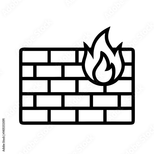 Brick Wall with Flame Icon Representing Fire Protection and Safety Barrier