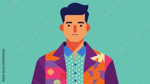 A man confidently layering different patterns and textures showcasing his unique fashion sense and personality.. Vector illustration