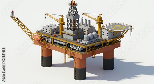 Offshore Platform Detailed Illustration with Helipad and Crane
