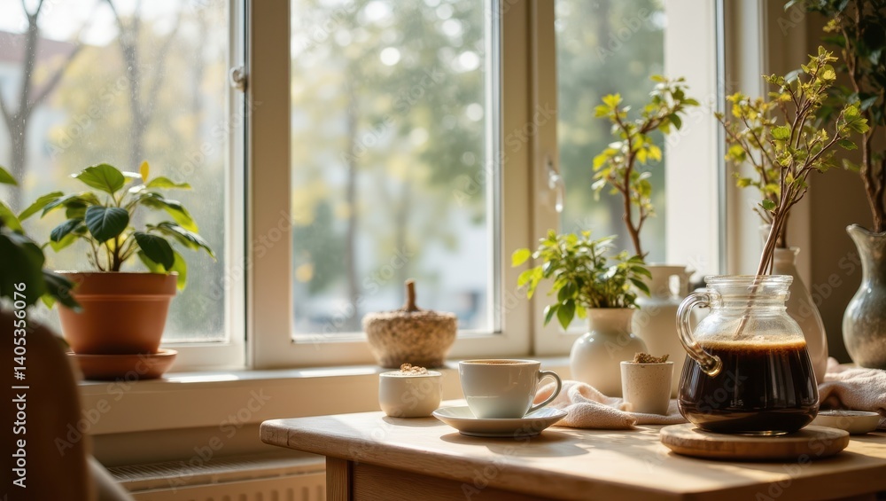 Morning Coffee Ritual in Sunlit Kitchen Natural Light Lifestyle Photography Cozy Atmosphere Morning Coffee Ritual in Sunlit Kitchen Natural Light Lifestyle Photography Cozy Atmosphere