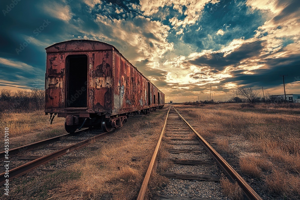 Fototapeta premium Rusty train car sunset