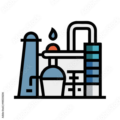 Oil Refinery Icon – Energy Processing and Industrial Facility Symbol