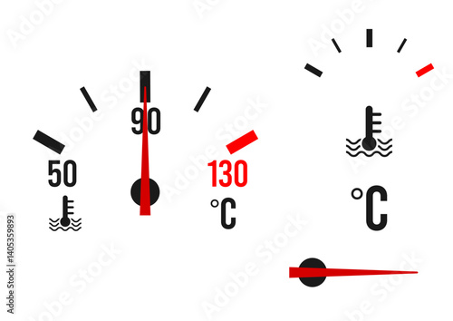 engine temperature gauge , engine cooler, vector wavey lignes and temperature scale	