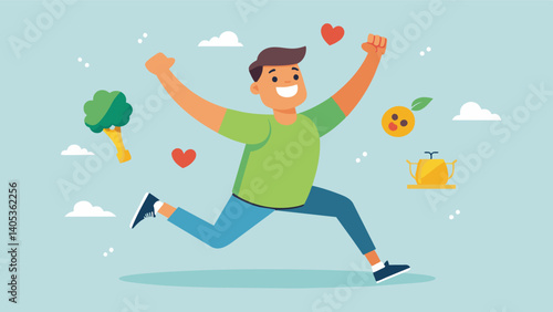A man happily exercises for the love of movement and not for the purpose of losing weight rejecting the toxic idea that exercise is solely for weight loss.. Vector illustration