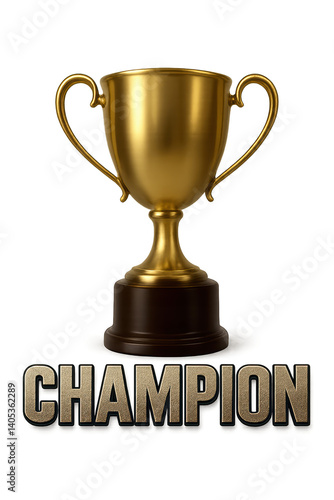 Obraz na płótnie Golden trophy gleaming, champion text displayed, sitting atop dark base, symbolizing achievement and success. PNG w salonie