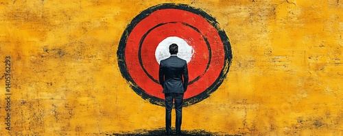 A determined individual stands focused before a target. A symbolic representation of ambition, precision, and focus.  