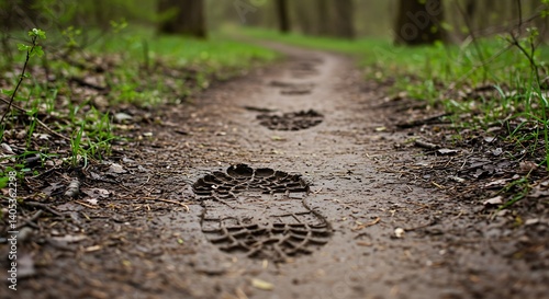 Following Footprints Along Muddy Forest Path After Rain