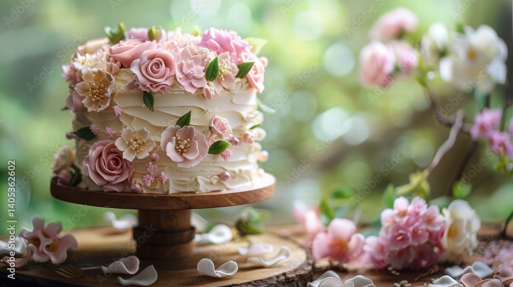 Pastel Floral Cake with Edible Roses and Buttercream Details