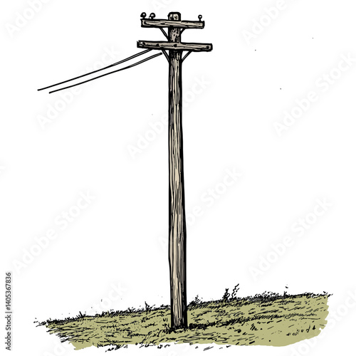 Wooden electric pole on white 