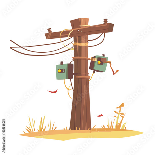 Wooden electric pole on a white 