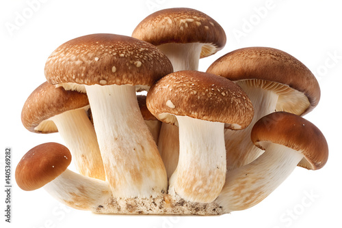 Cluster of brown mushrooms isolated on a transparent background. The mushrooms have slightly frosted caps and natural textures, ideal for food, culinary, or nature-related design projects. The detaile