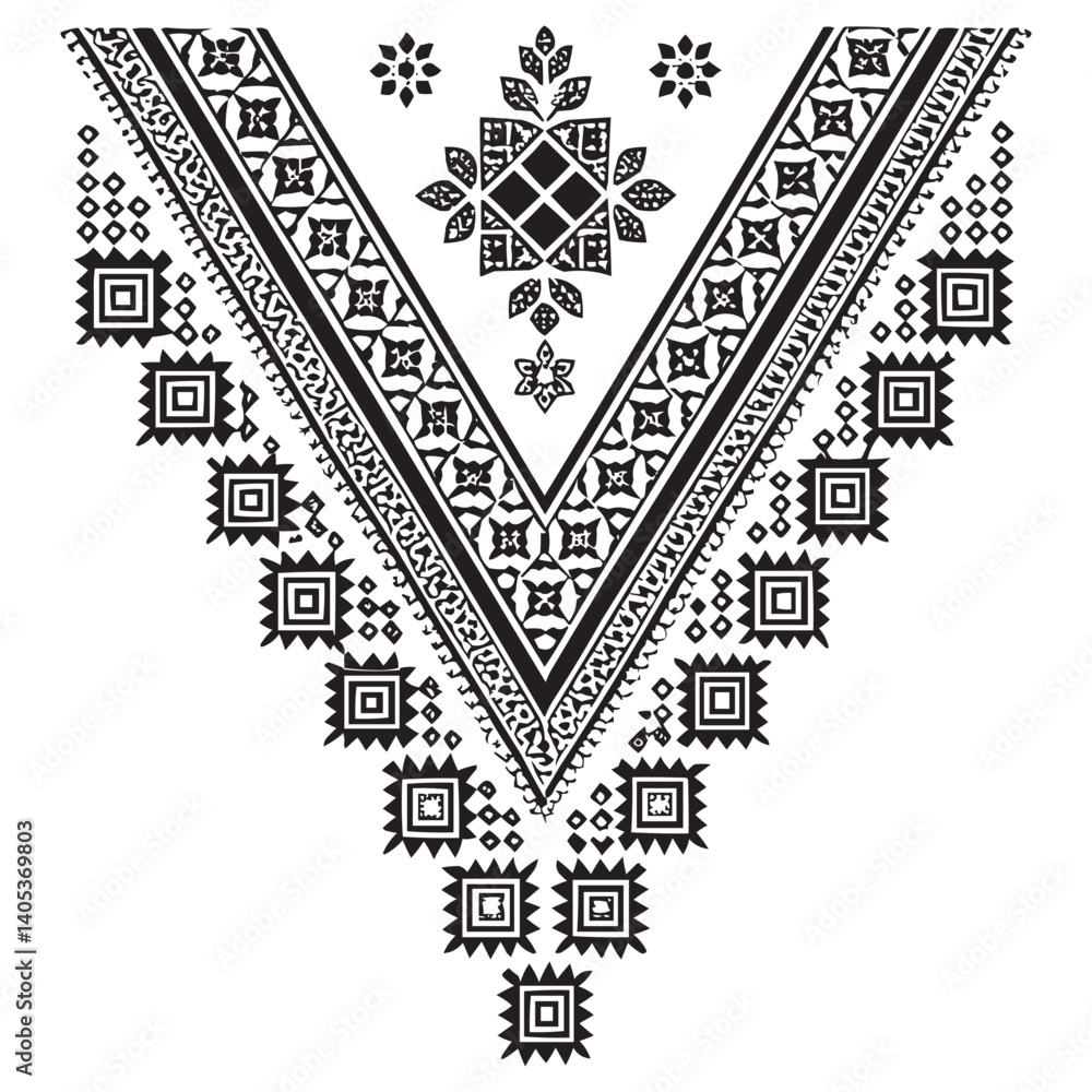 Fototapeta premium Traditional Ethnic Embroidery Vector Design. Geometric Floral Pattern for Textiles & Apparel, floral necklace embroidery design for fashion women in white background