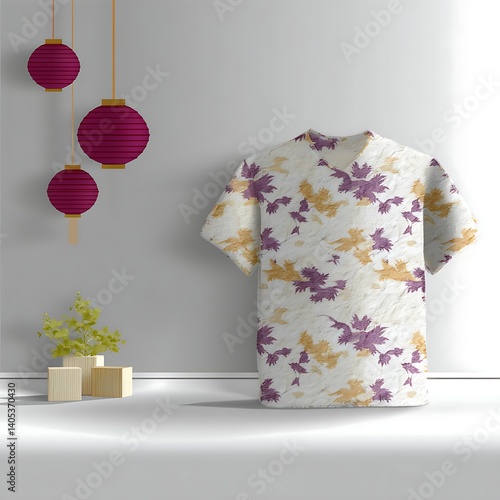 Floral Print T Shirt Mockup with Lanterns of excellence in splendor beyond compare with grace