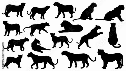 set of lionesses silhouette vector on white background
