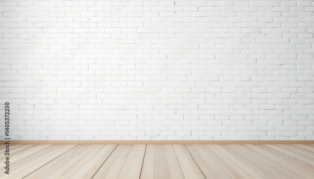An inviting and bright empty room with a white brick wall and light wood flooring. An inviting and bright empty room with a white brick wall and light wood flooring.