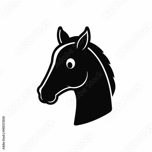 Black shape of Horse head, simple and clean icon, no text
