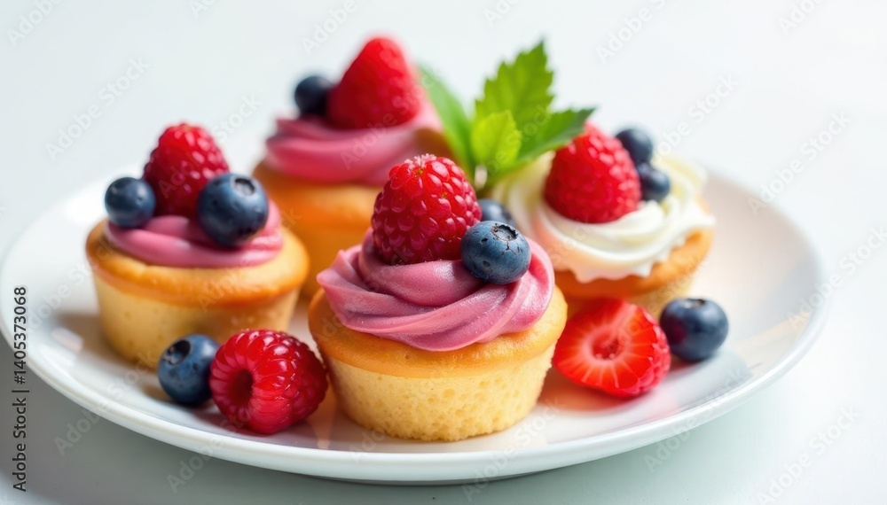Elegant pastries, berries, cream, white backdrop , macaron, sugar Elegant pastries, berries, cream, white backdrop , macaron, sugar