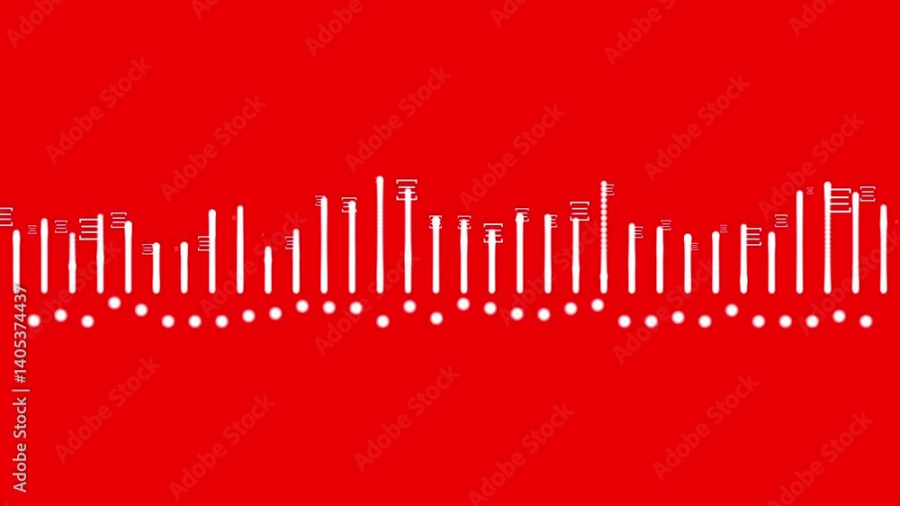 Glowing red audio equalizer bars moving to music rhythm on white background. 4k abstract music sound wave or audio bar isolated on white background.Line digital minimalist voice and soundtrack.