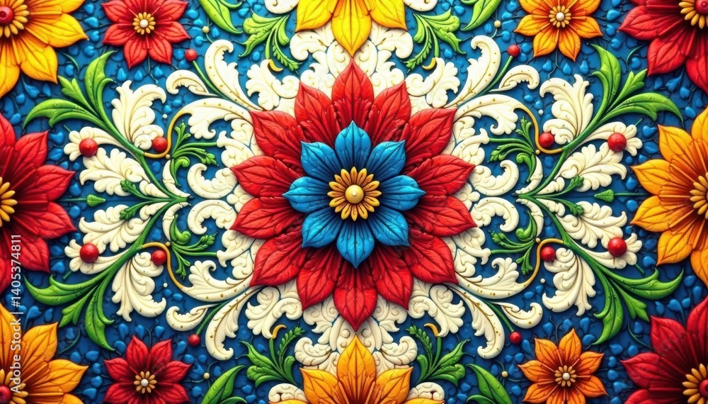 Intricate floral textile design, repeating motif, motif, decor, summer Intricate floral textile design, repeating motif, motif, decor, summer