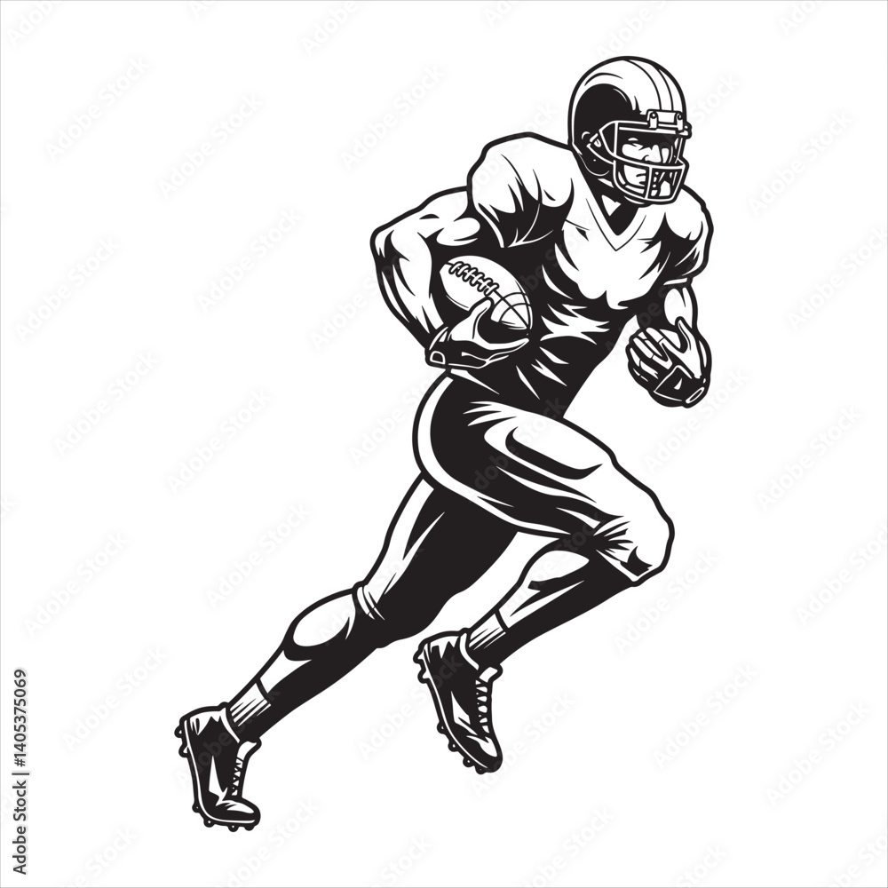 Fototapeta premium Black and White Vector of American Football Player Running with Ball