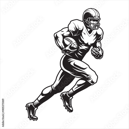 Black and White Vector of American Football Player Running with Ball