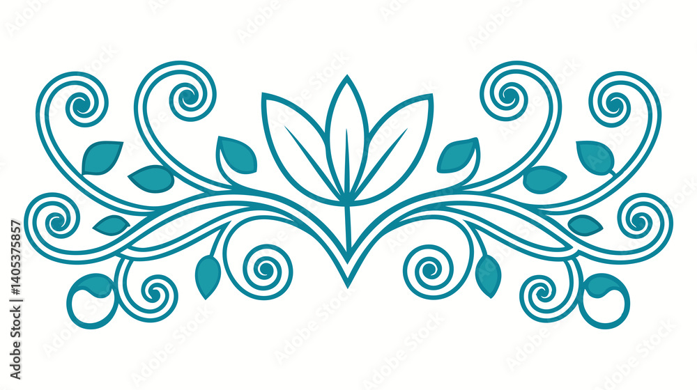 Abstract blue floral ornament design features a vector pattern with swirling leaf elements for vintage spring decoration. Abstract blue floral ornament design features a vector pattern with swirling leaf elements for vintage spring decoration.