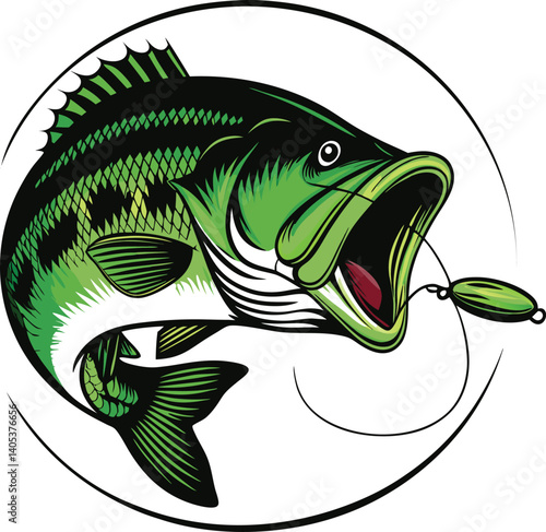 stylized bass fish logo vector illustration