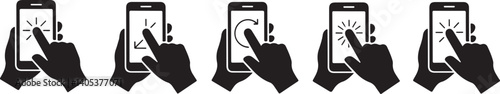 Touch screen gesture icons set Hand finger tap, click, swipe motion symbol for smartphone UI UX, app interface, mobile device vector