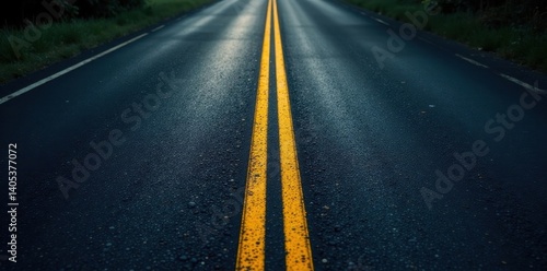 Dark asphalt highway with yellow lines, faded road markings , traffic, background