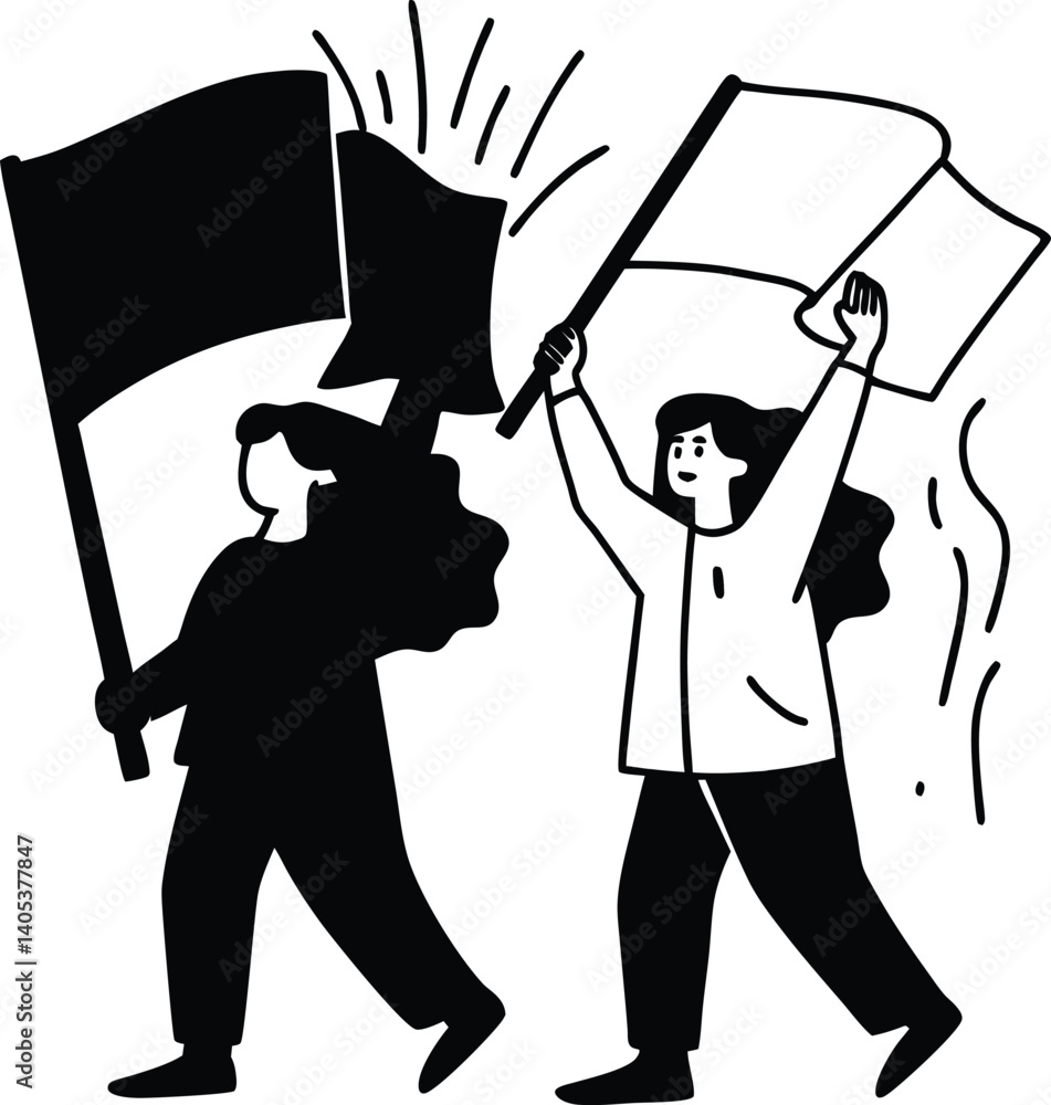 Obraz premium protest--banners--dancing--white-bedground