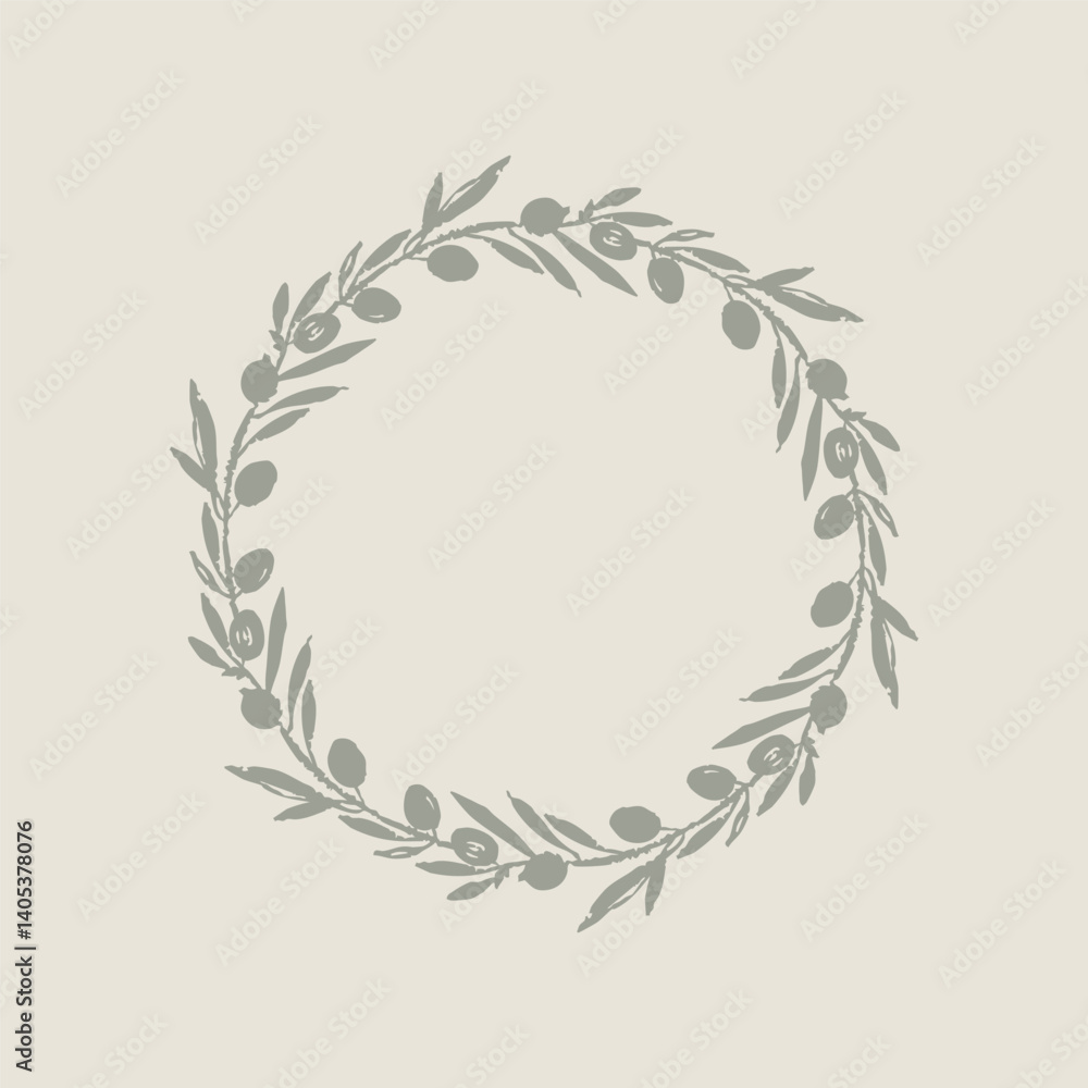 Frame of olive branches and leaves. Trendy vector silhouette illustration with texture for logo, pattern, packaging, label, wreath, card, wedding invitation Frame of olive branches and leaves. Trendy vector silhouette illustration with texture for logo, pattern, packaging, label, wreath, card, wedding invitation