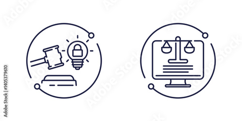 patent court icons in line design