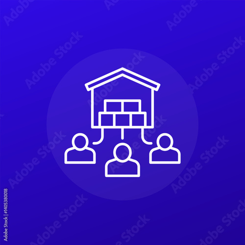 warehouse and suppliers icon, line vector design
