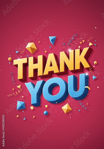 Obraz na płótnie Colorful Thank You Card With Confetti and Ribbon w salonie