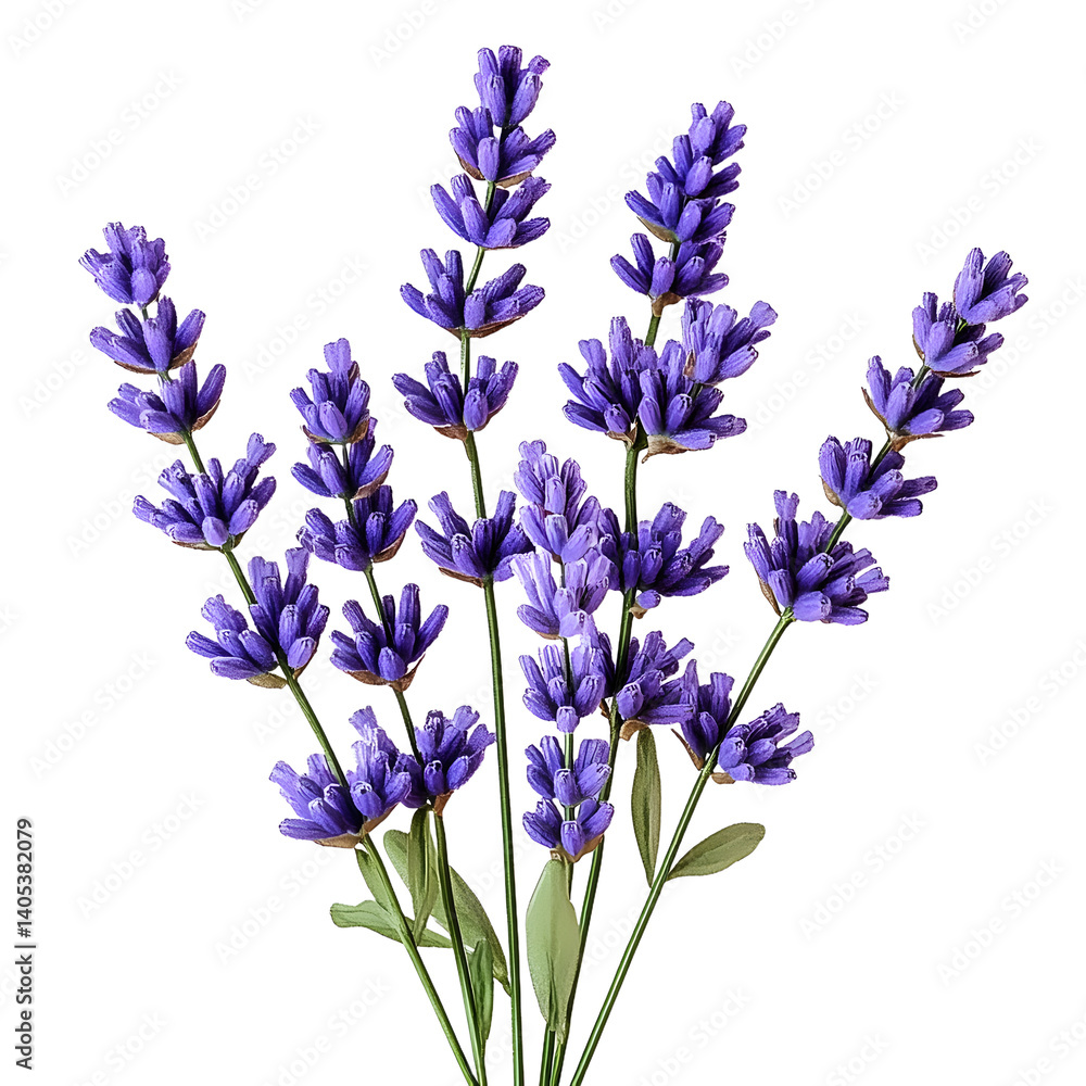 Fototapeta premium Isolated Lavender Flowers with Green Stems, No Background Present.
